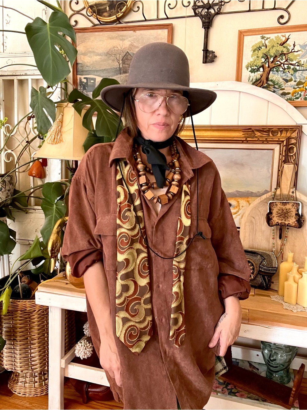 Van Huesen Soft Suede Dark Chocolate Brown Oversized 90’s Grunge Button Down